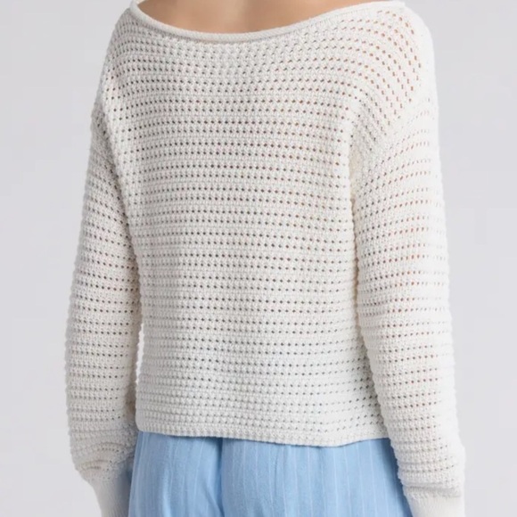 Abound Open Stitch Cotton Sweater Size Small White Crochet Knit Coastal Boho - Picture 2 of 5